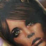 Tattoos - Realistic color portrait of girl with horns tattoo, Brent Olson Art Junkies Tattoo - 105026